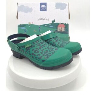 Joules Welly Clog Womens 7 Green Rubber Leopard Print Waterproof Rain Garden